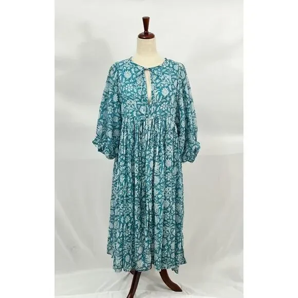 DAUGHTERS OF INDIA Sz M Medium Kyra Midi Dress Ocean Blue - Picture 9 of 14